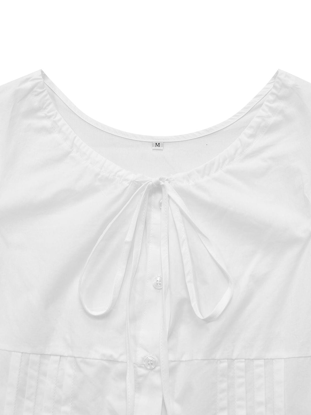White 1940s Round Neck Fitted Waist Solid Blouse - vintage fashion, retro style, pure white