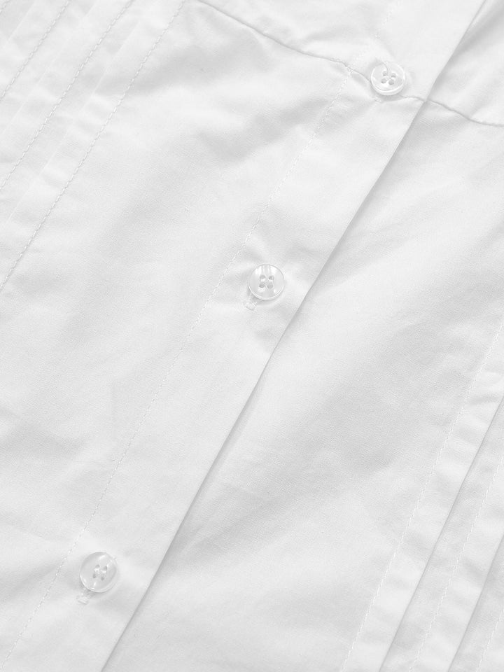 White 1940s Round Neck Fitted Waist Solid Blouse - vintage fashion, retro style, pure white