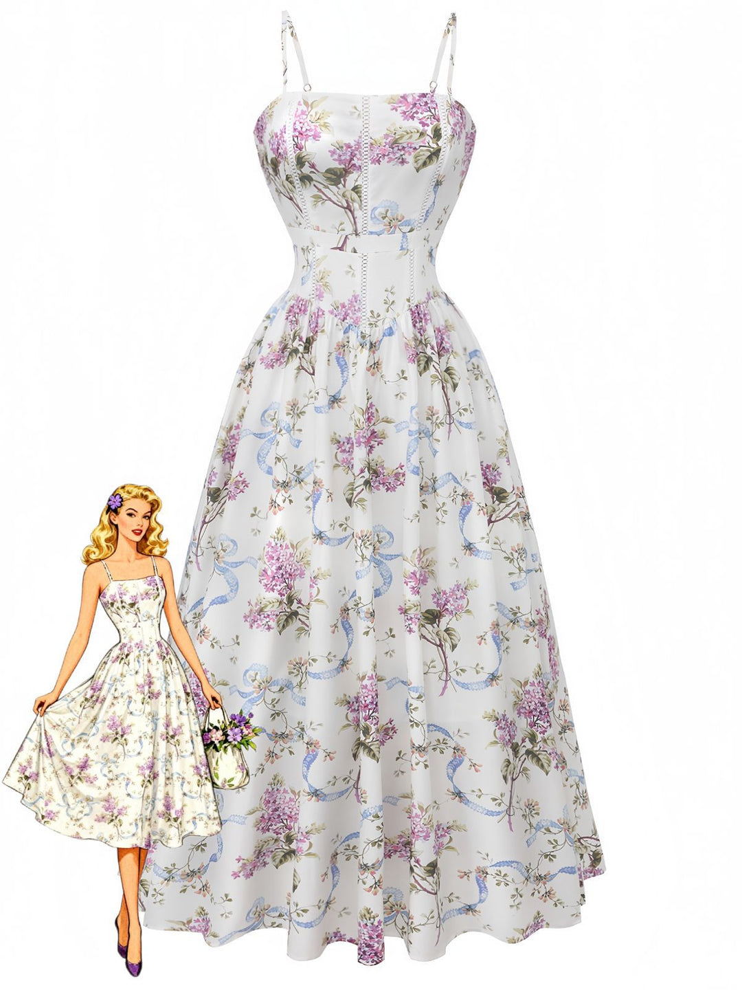White 1940s Slip Floral Corset Tea Dress - vintage dress, retro fashion, pure white