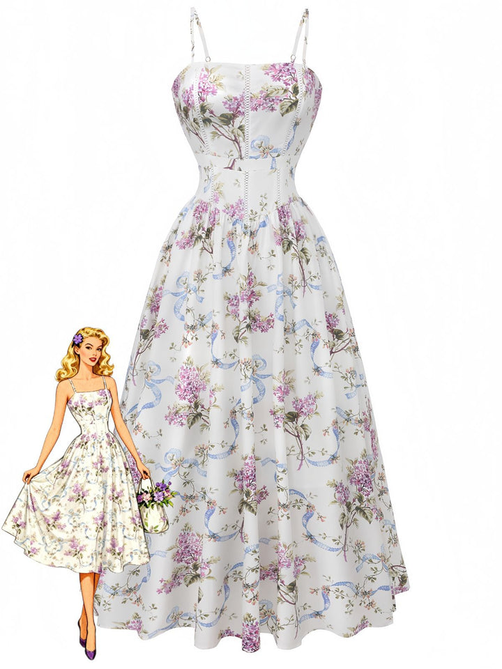 White 1940s Slip Floral Corset Tea Dress - vintage dress, retro fashion, pure white