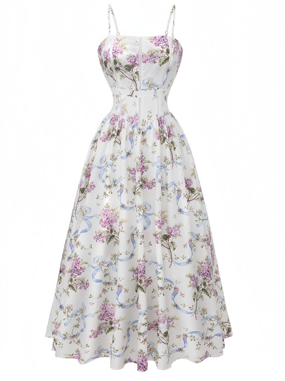 White 1940s Slip Floral Corset Tea Dress - vintage dress, retro fashion, pure white