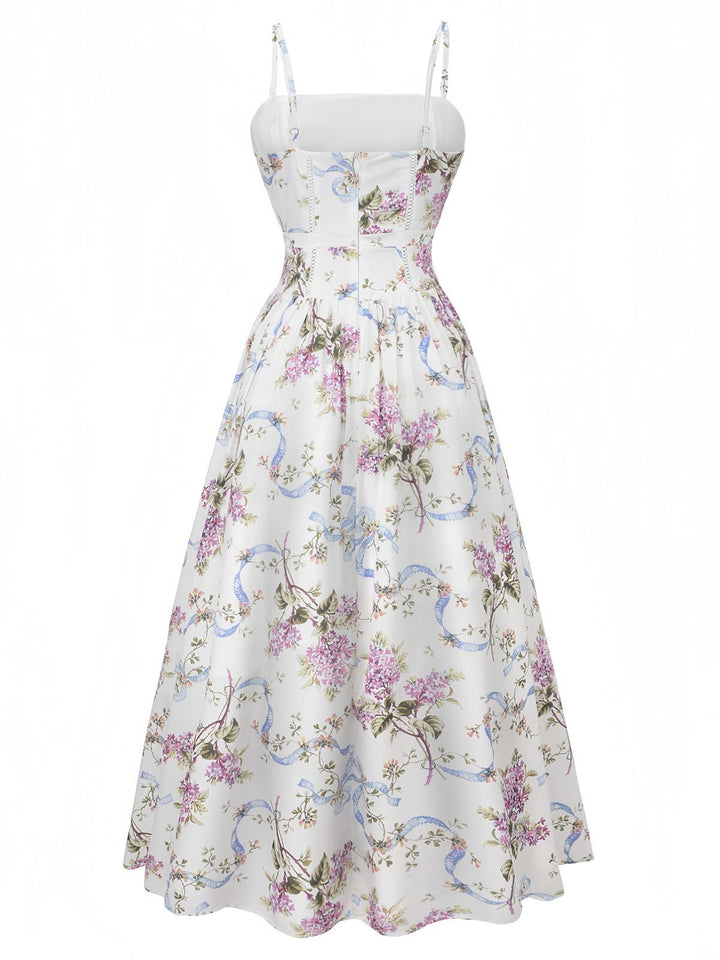 White 1940s Slip Floral Corset Tea Dress - vintage dress, retro fashion, pure white