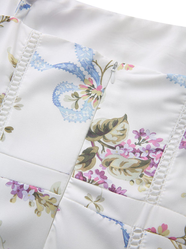 White 1940s Slip Floral Corset Tea Dress - vintage dress, retro fashion, pure white