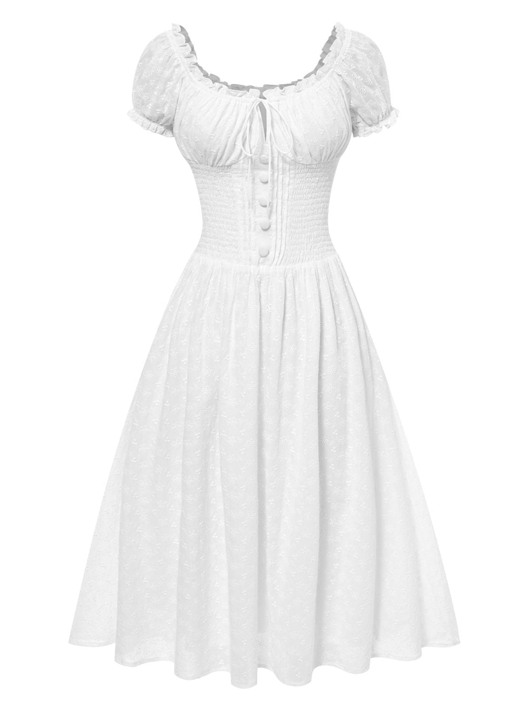 White 1940s Solid Cotton Embroidered Lace Dress, vintage dress, retro fashion, lace detail - perfect for women who love vintage and retro fashion