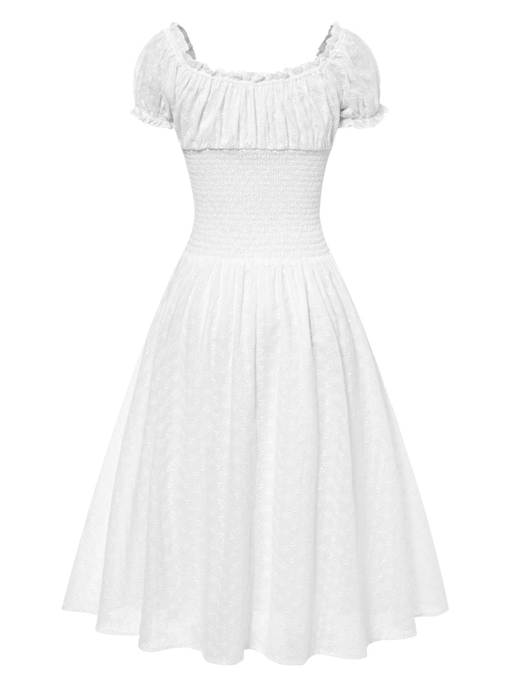 White 1940s Solid Cotton Embroidered Lace Dress, vintage dress, retro fashion, lace detail - perfect for women who love vintage and retro fashion