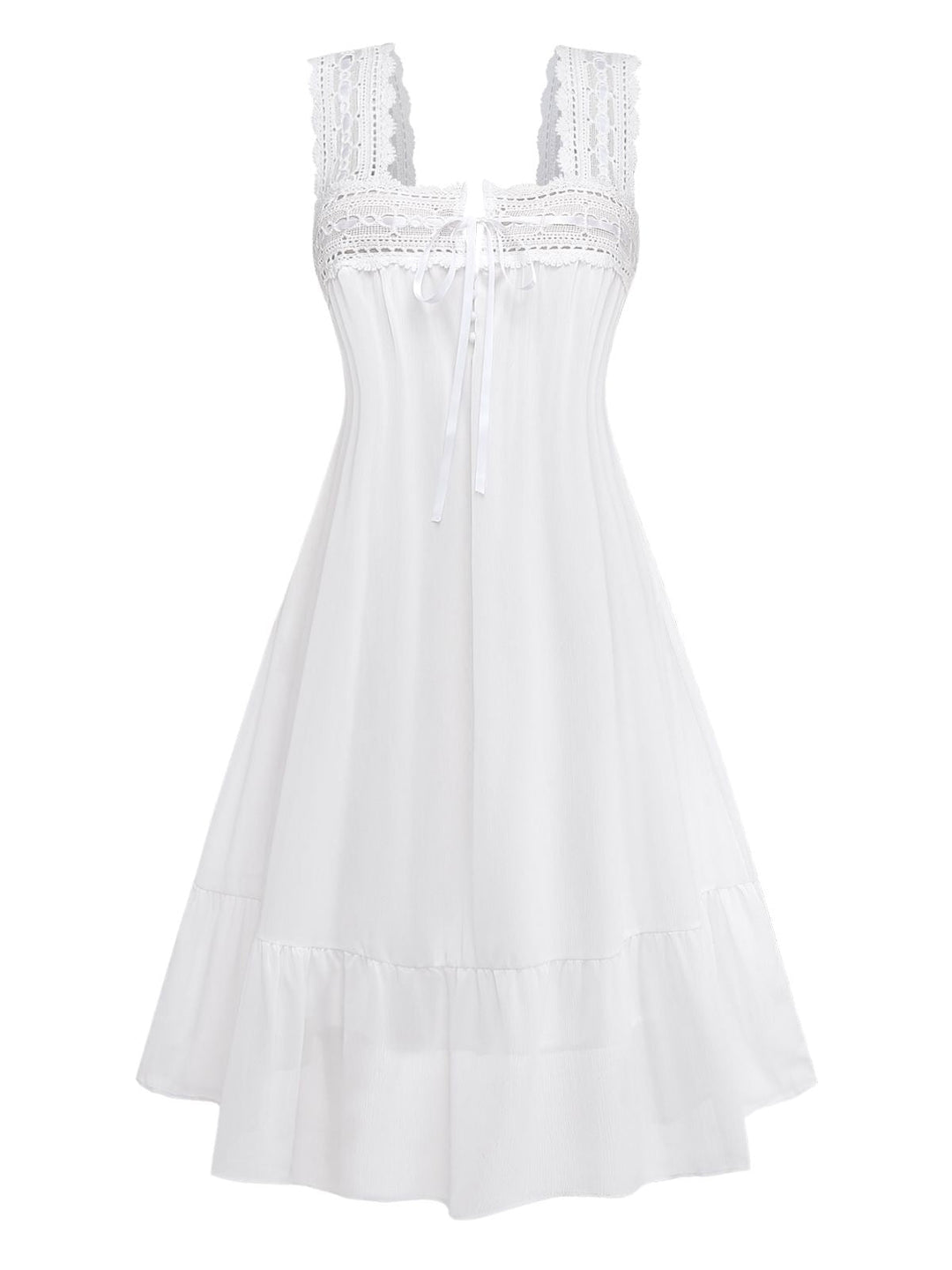 White 1940s Solid Lace Patchwork Tie Front Dress: beautiful vintage dress, retro fashion, elegant style with timeless appeal