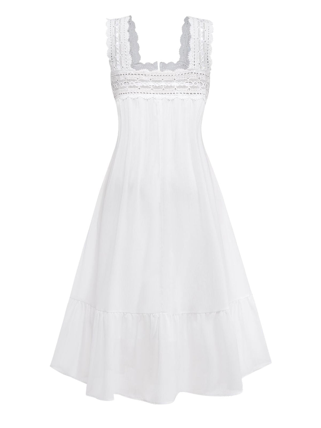 White 1940s Solid Lace Patchwork Tie Front Dress | vintage dress, retro fashion, elegant style - perfect for retro fashion enthusiasts