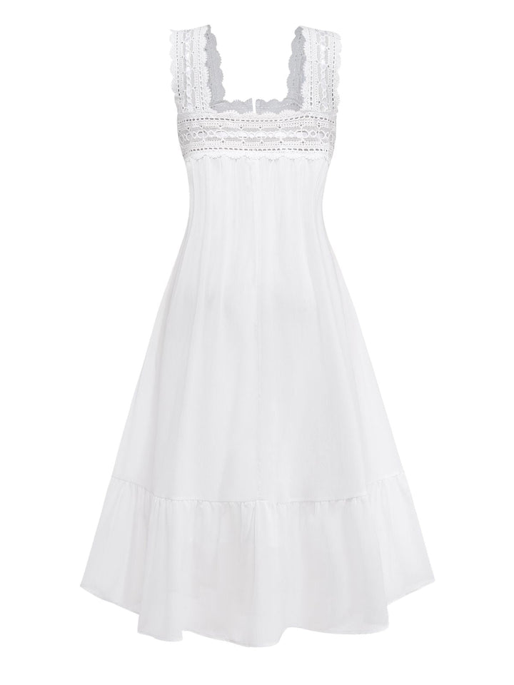 White 1940s Solid Lace Patchwork Tie Front Dress | vintage dress, retro fashion, elegant style - perfect for retro fashion enthusiasts