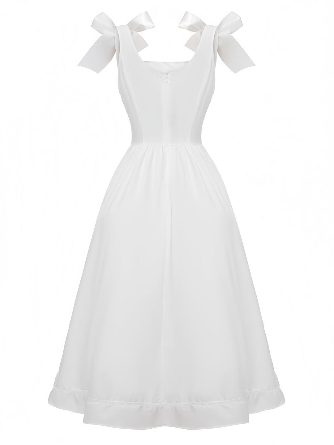 White 1940s Solid Lace-Up Button Dress - vintage dress, retro fashion, pure white