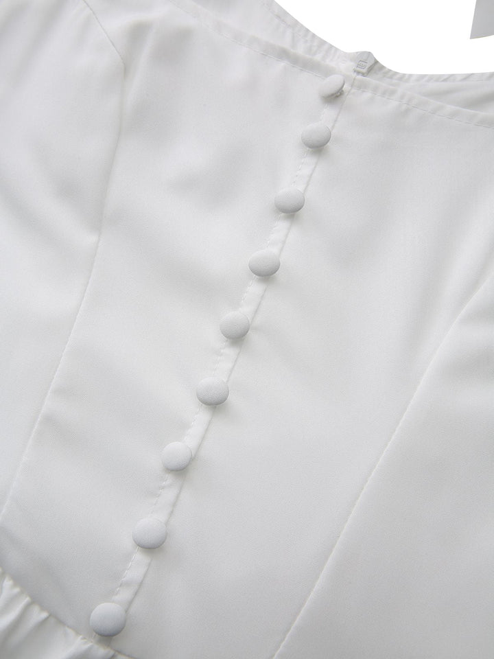 White 1940s Solid Lace-Up Button Dress - vintage dress, retro fashion, pure white