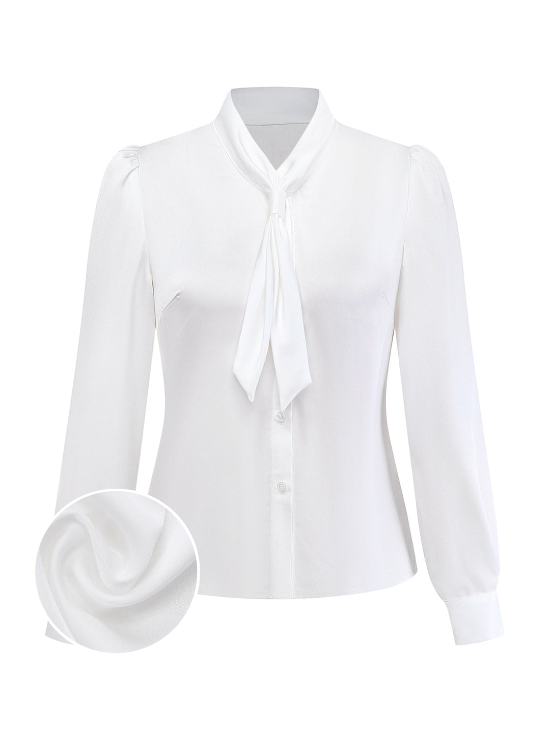 White 1940s Solid Tie Neck Satin Blouse - vintage fashion, style, pure white