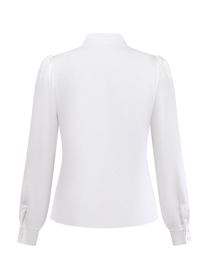 White 1940s Solid Tie Neck Satin Blouse - vintage fashion, style, pure white