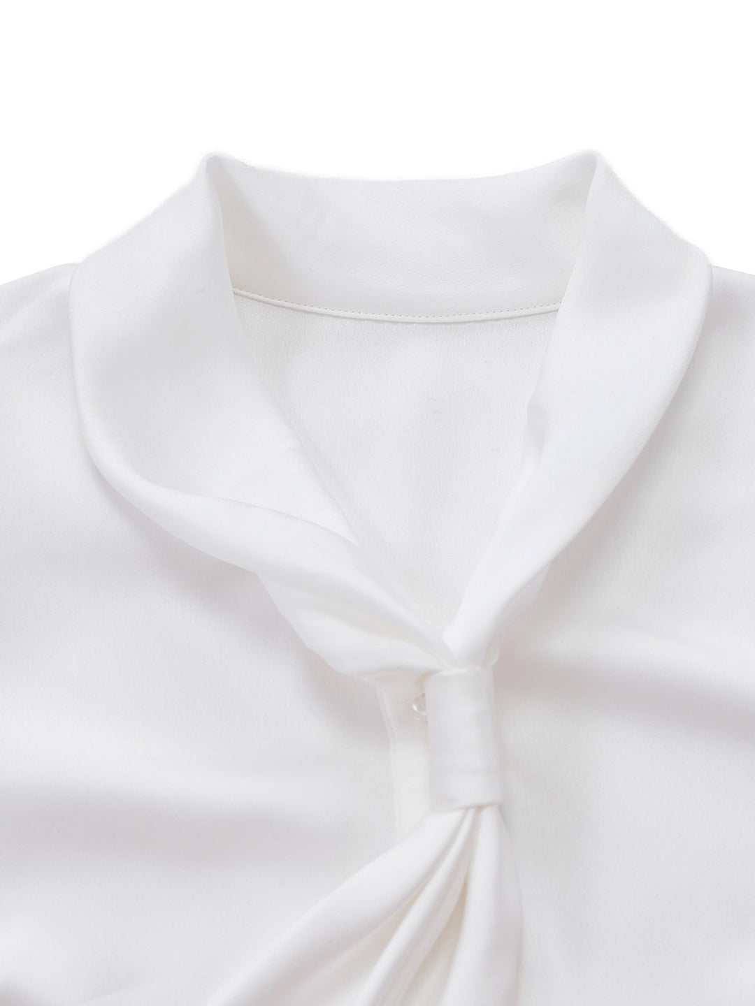 White 1940s Solid Tie Neck Satin Blouse - vintage fashion, style, pure white