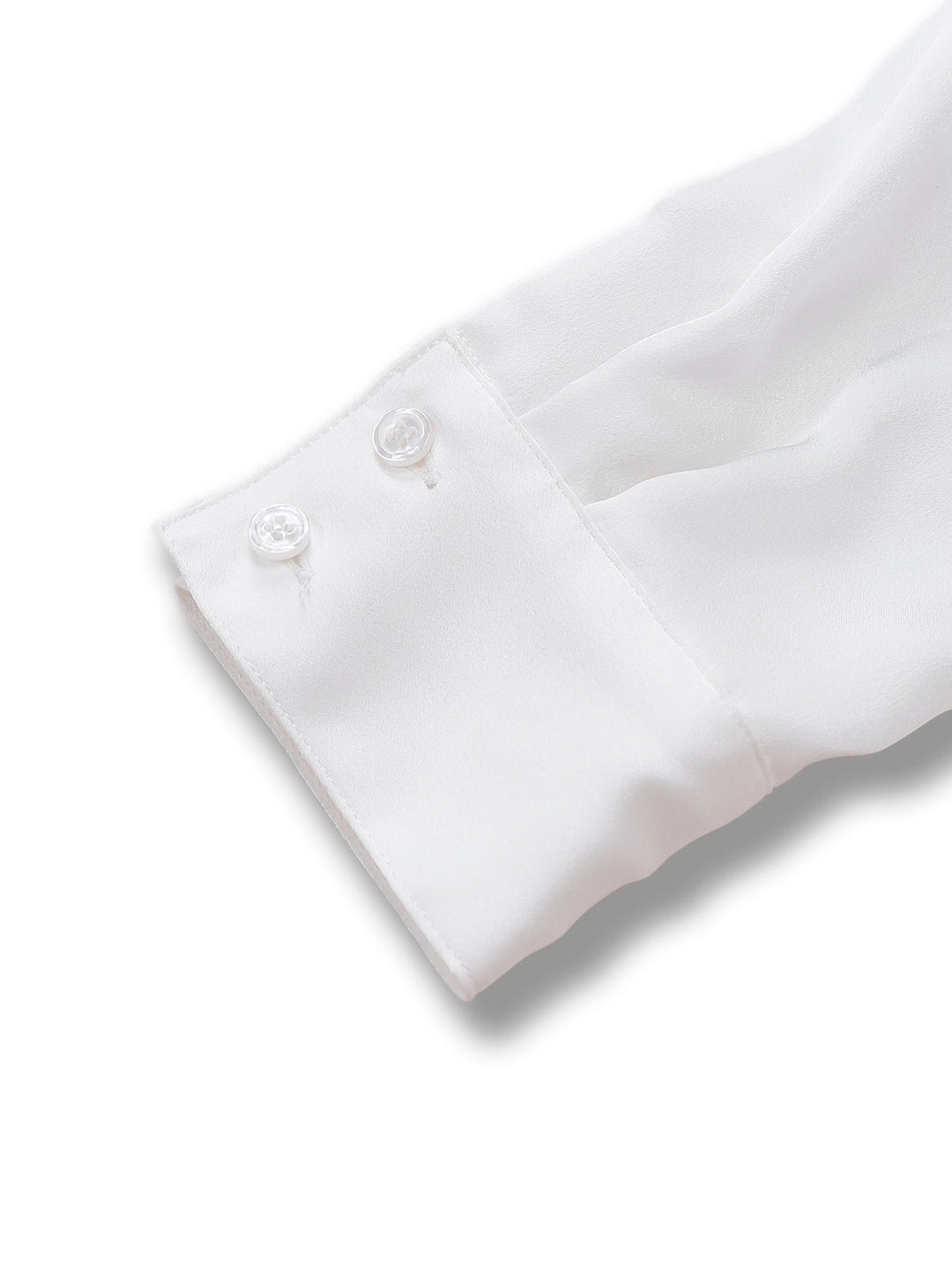 White 1940s Solid Tie Neck Satin Blouse - vintage fashion, style, pure white
