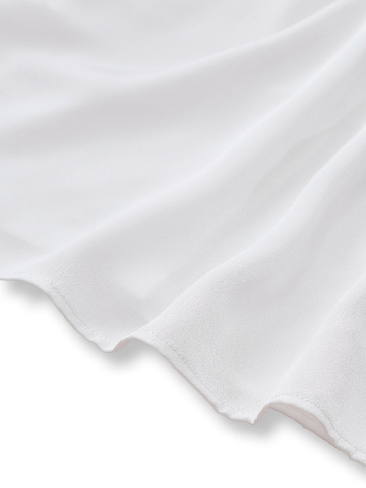 White 1940s Solid Tie Neck Satin Blouse - vintage fashion, style, pure white