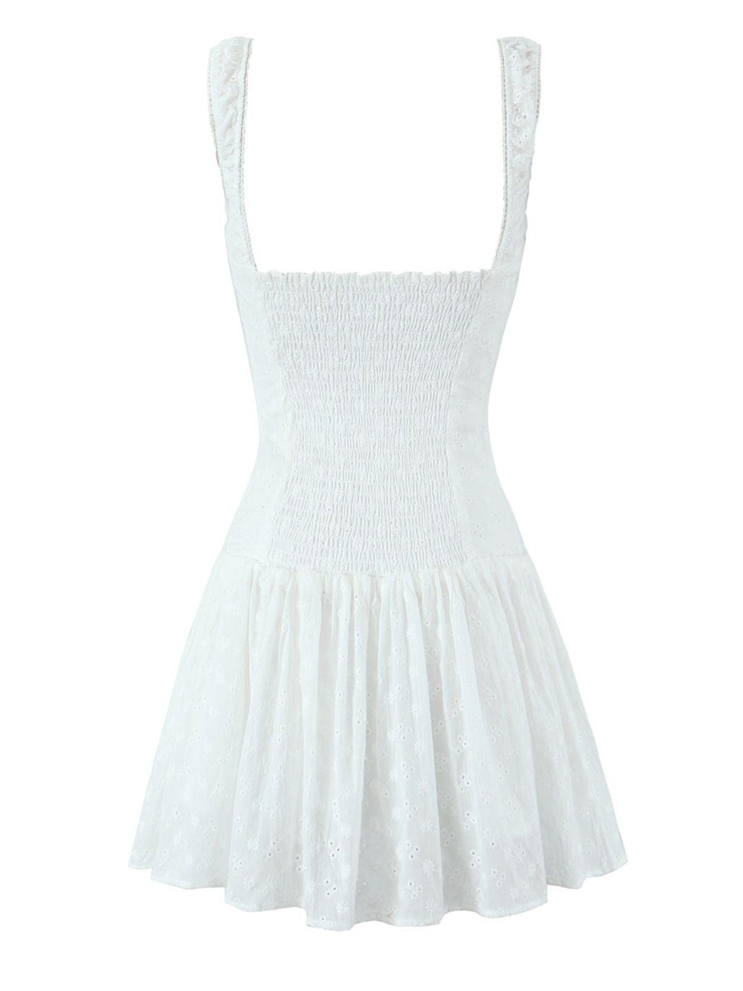 White 1950S Eyelet Embroidered Wide Strap Dress - vintage dress, retro fashion, rockabilly
