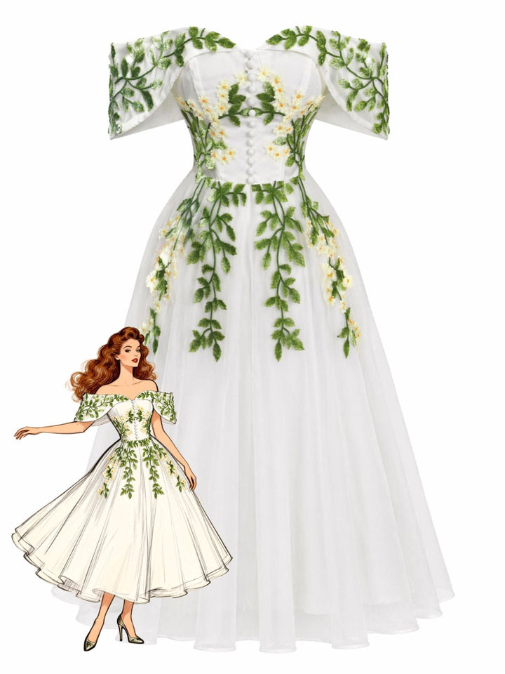 [Pre-Sale] White 1950s Floral Vintage Classic Dress 3