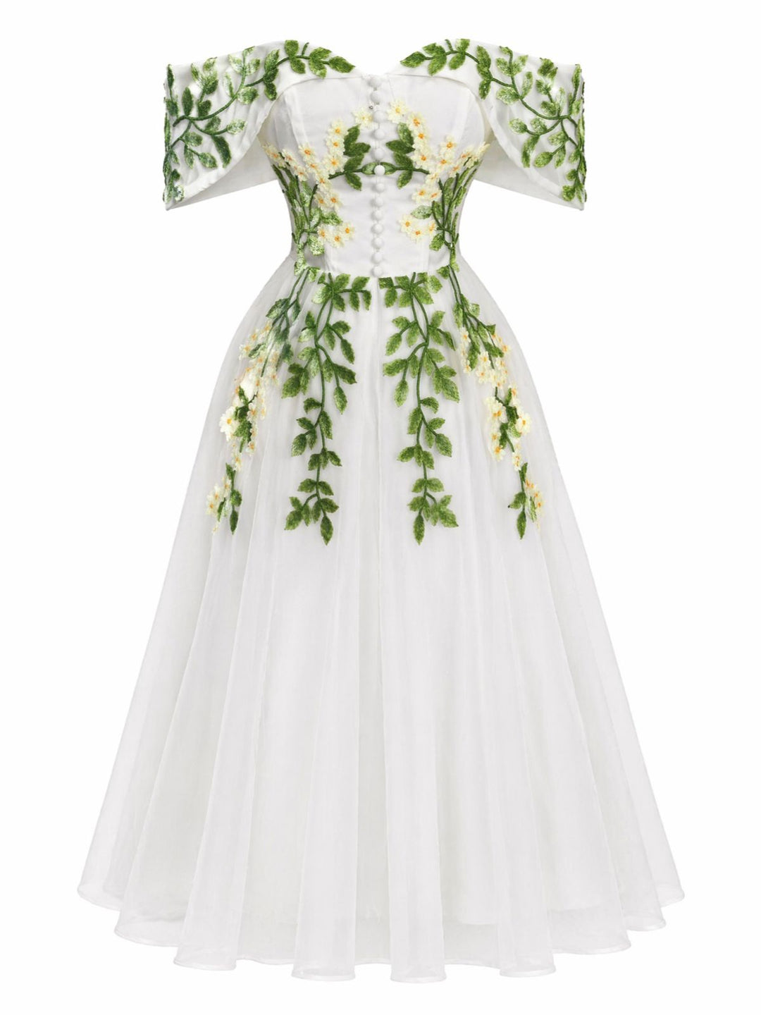 [Pre-Sale] White 1950s Floral Vintage Classic Dress 4