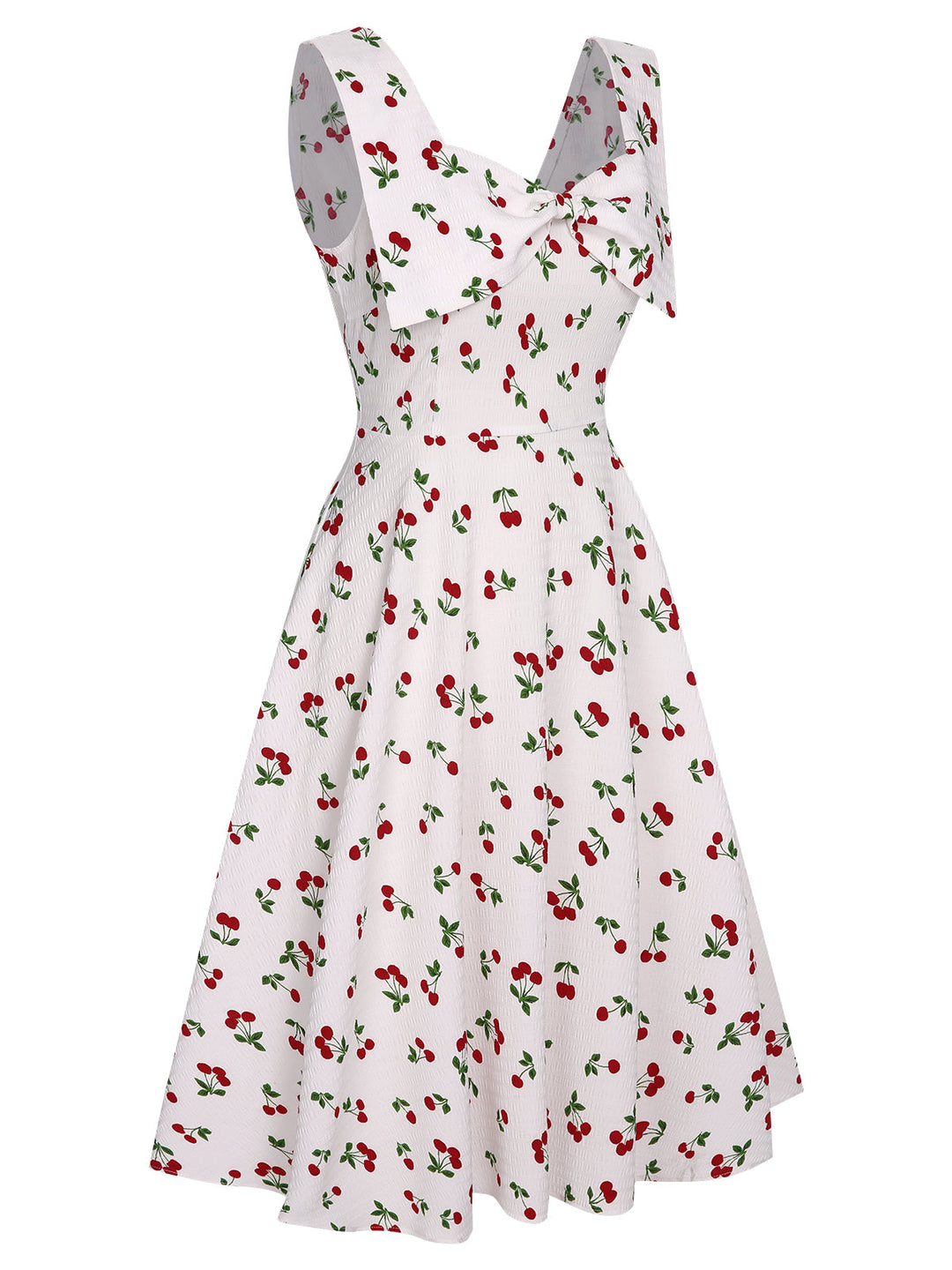 White 1950s Cherry Bow Sweetheart Neck Dress, vintage dress, retro fashion, rockabilly, pin-up fashion - perfect for women who love vintage and retro fashion