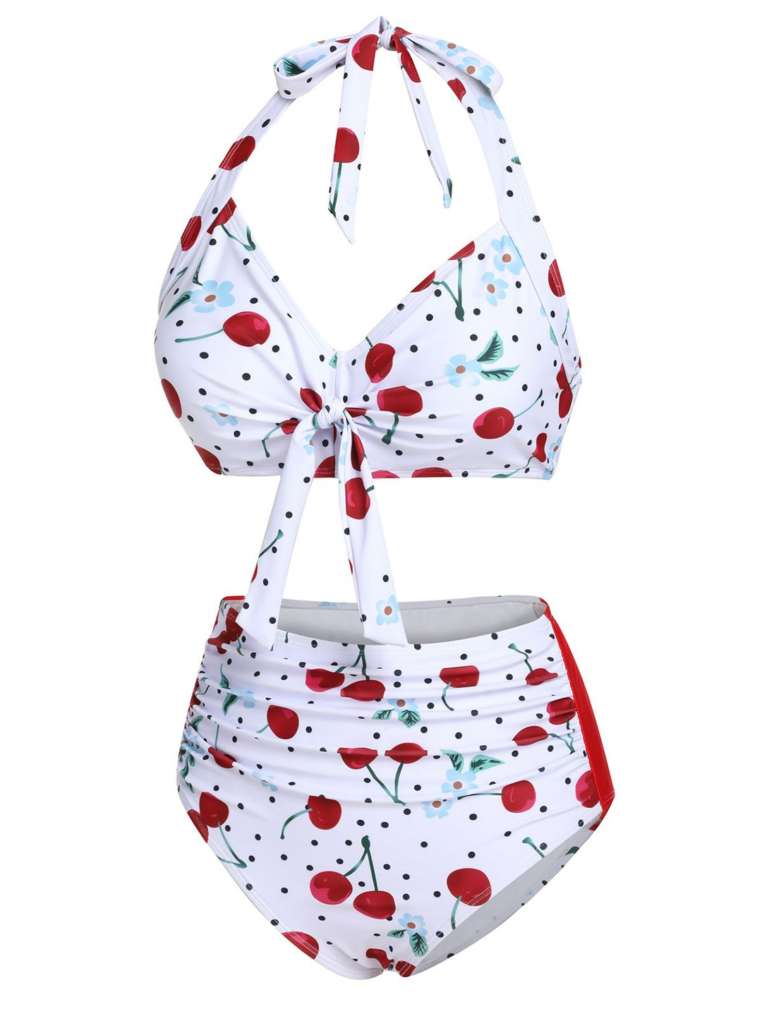 White 1950s Cherry Lace-Up Halter Swimsuit: timeless style reimagined
