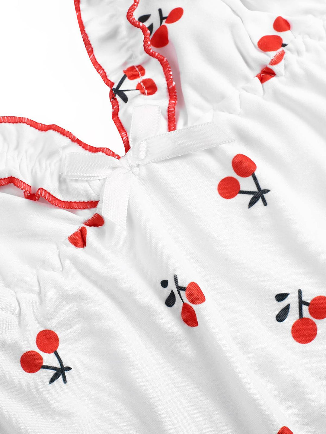 White Cherry Navel Straps Pajamas, vintage pajamas, retro nightwear - perfect for women who love vintage and retro fashion