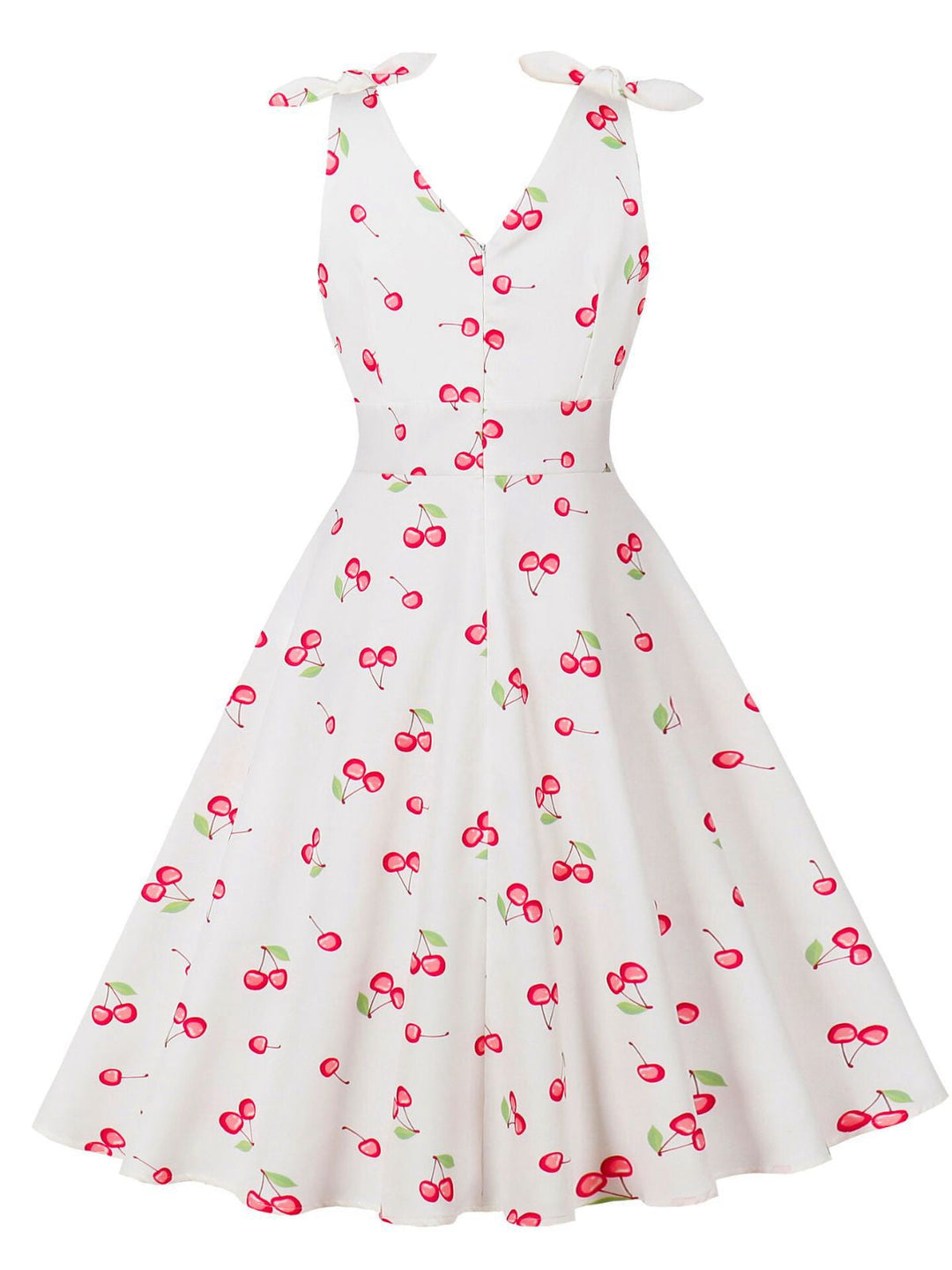 White 1950s Cherry Sleeveless V-Neck Dress - vintage dress, retro fashion, rockabilly