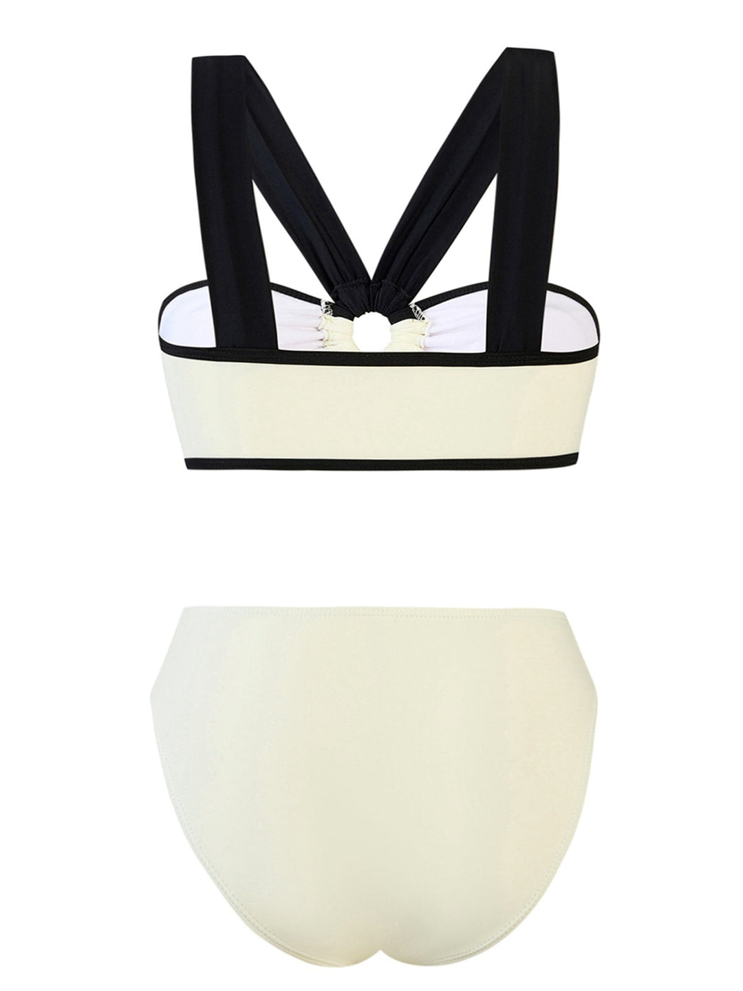 White 1950s Colorblock Wide-Straps Swimsuit: 1950s Riviera elegance, reimagined for her