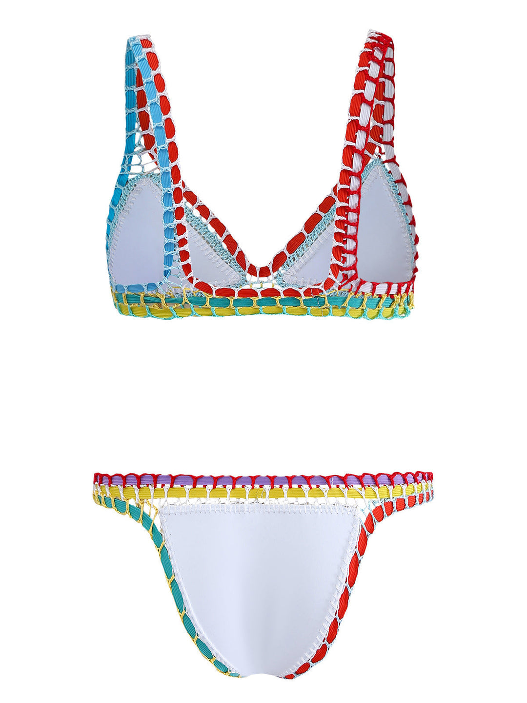 White 1950s Colorful Knit Halter Bikini Set | vintage swimwear, retro swimsuit, pin-up style - perfect for retro fashion enthusiasts