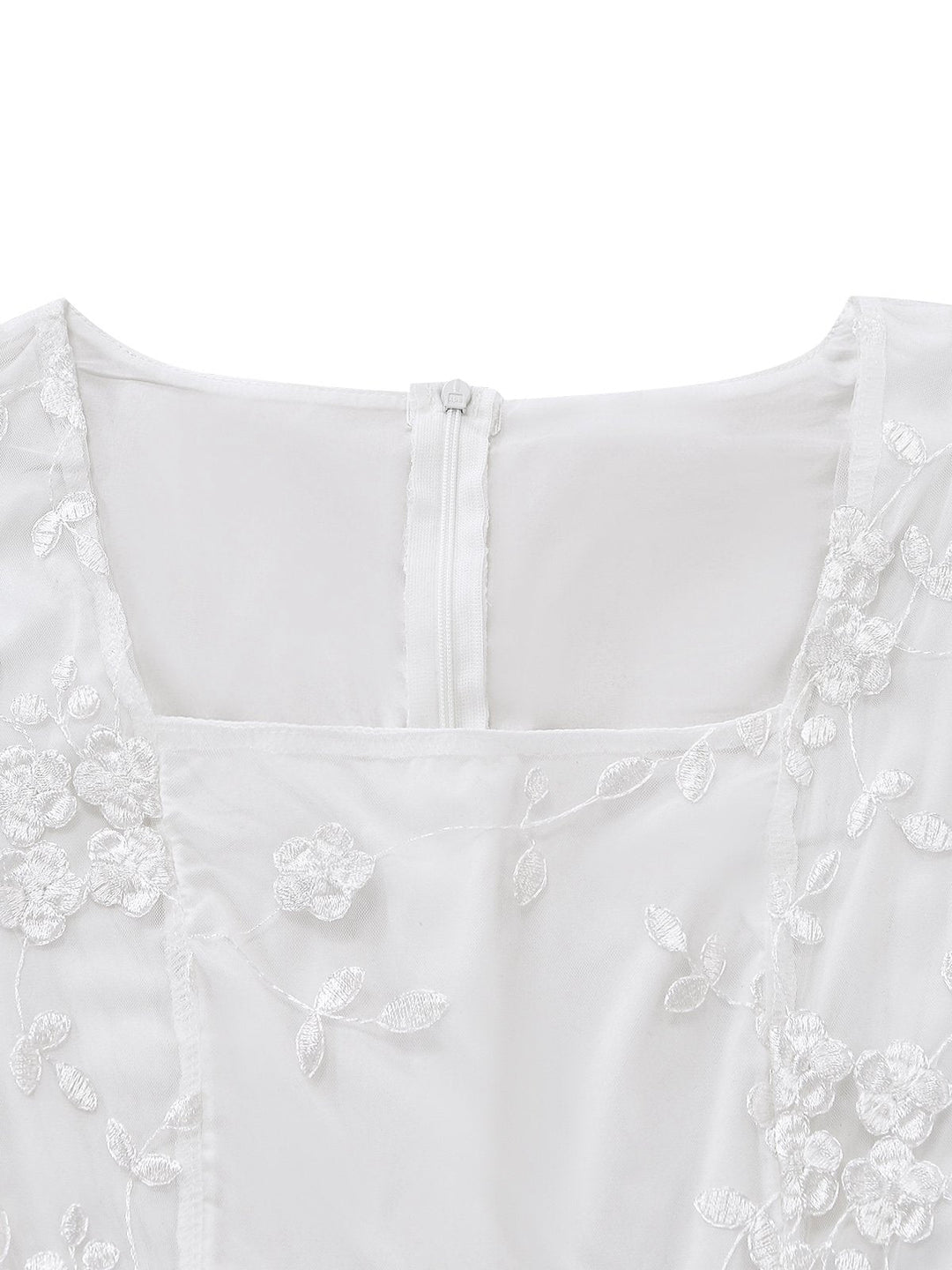 White 1950s Floral Embroidered Lace Square Neck Dress - vintage dress, retro fashion, elegant style for vintage lovers