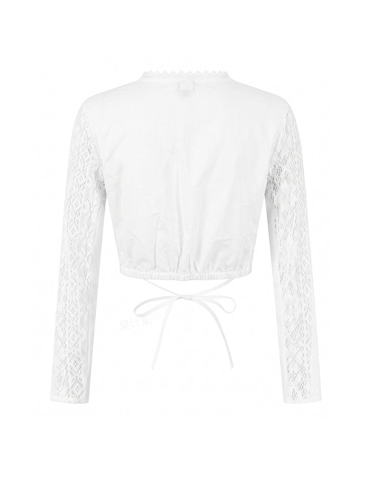 White 1950s V Neck Blouse 2