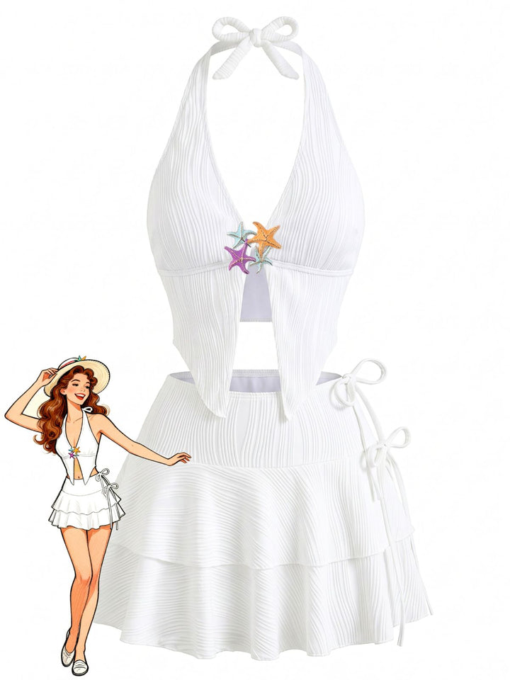 White Halter 3 Piece Tankini 2