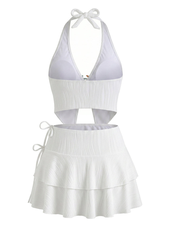 White Halter 3 Piece Tankini 4