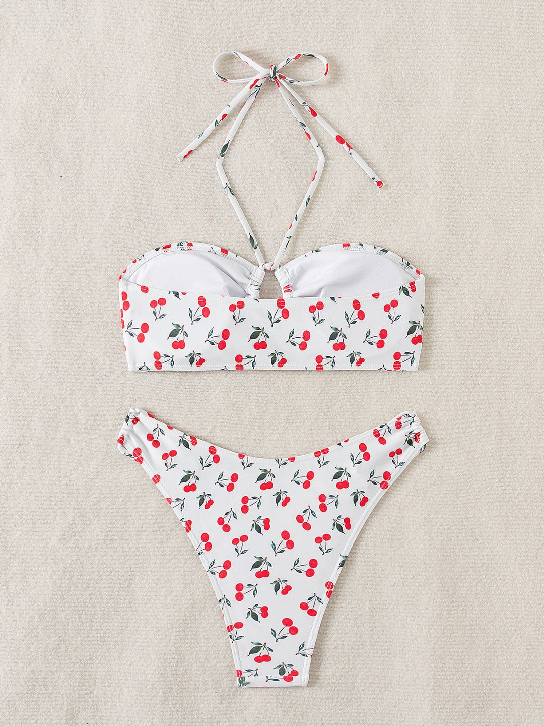 White 1950s Halter Cherry Bikini Set - vintage fashion, retro style, pure white