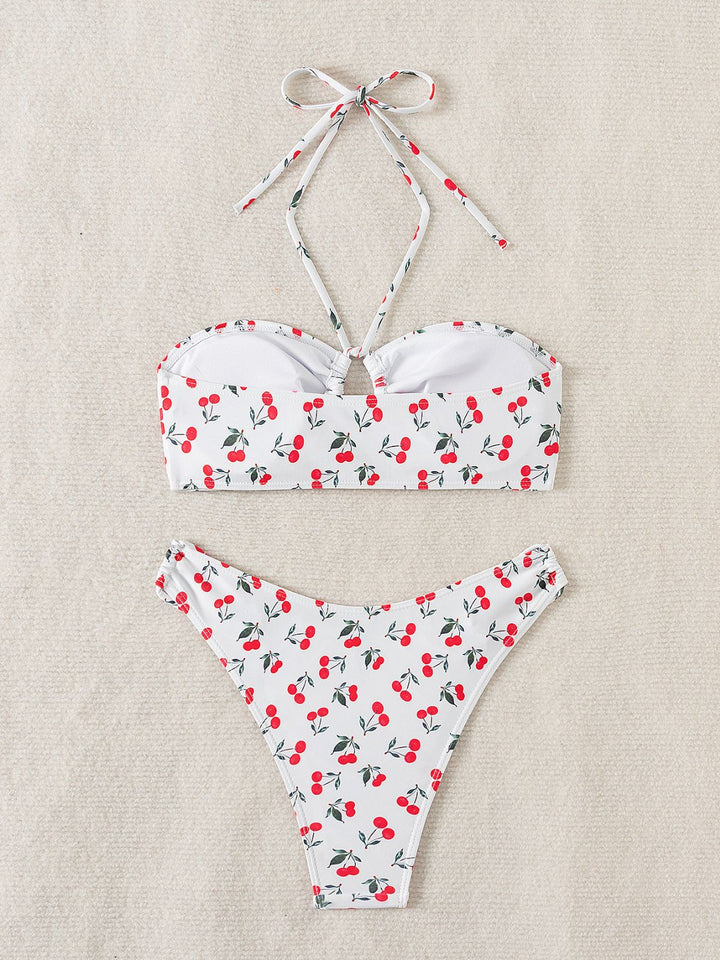 White 1950s Halter Cherry Bikini Set - vintage fashion, retro style, pure white