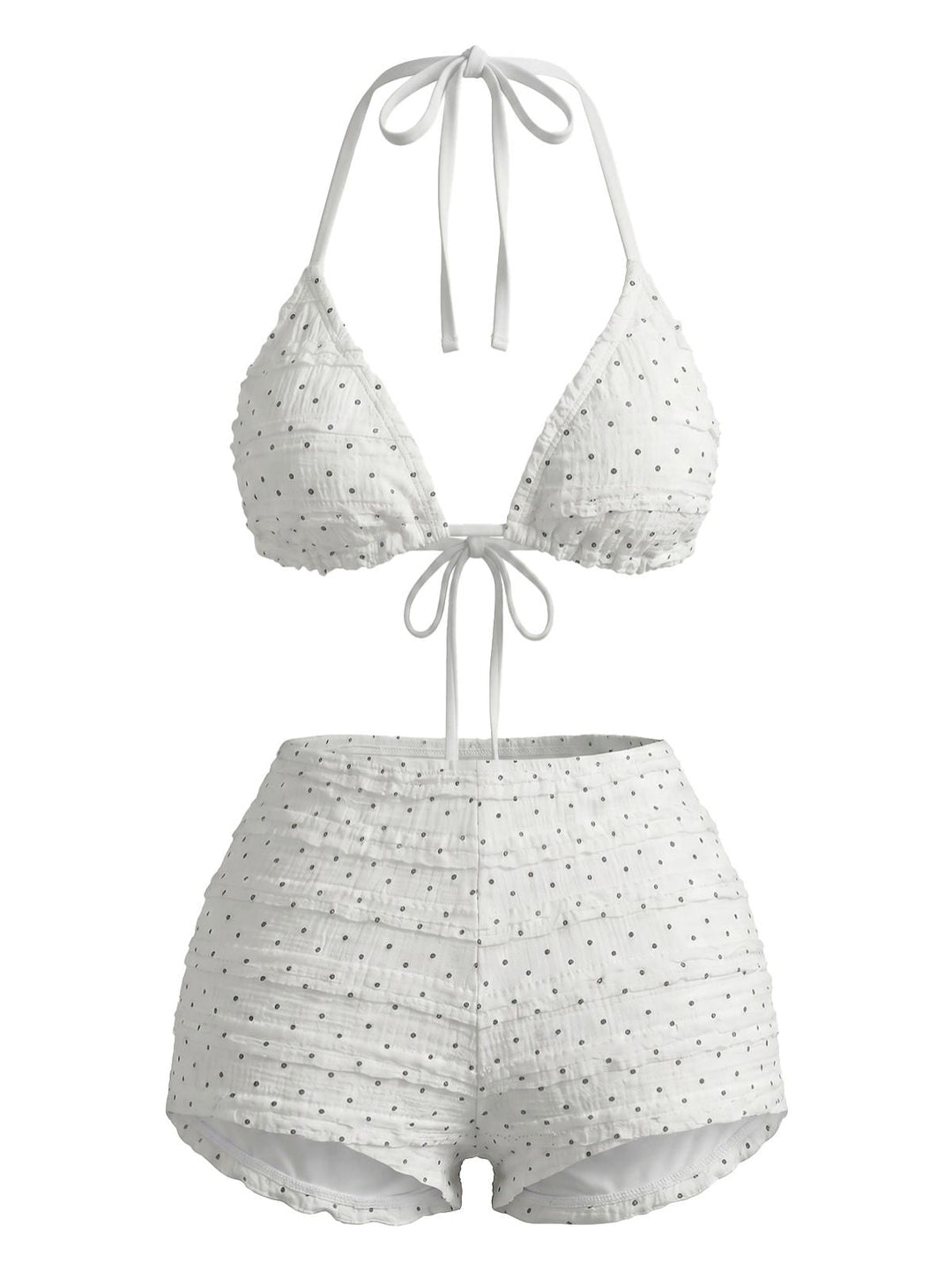 White Halter Polka Dot Ruched Bikini Set, vintage swimsuit, swimwear - perfect for women who love vintage and retro fashion