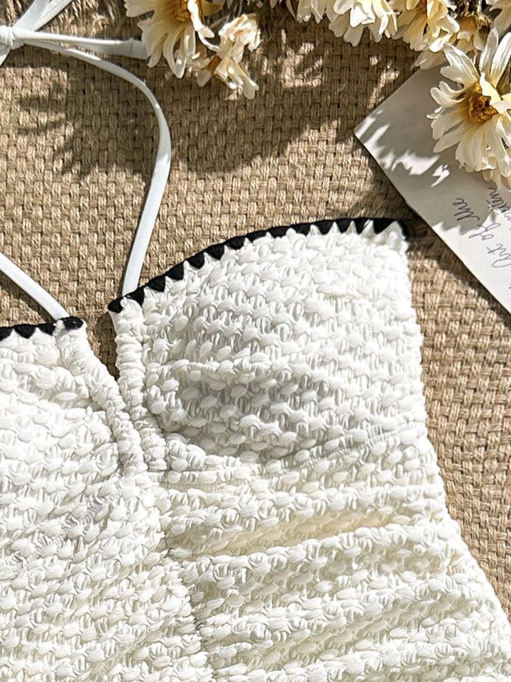 White Halter Strapless Textured Tankini Set, vintage fashion, retro style - perfect for women who love vintage and retro fashion