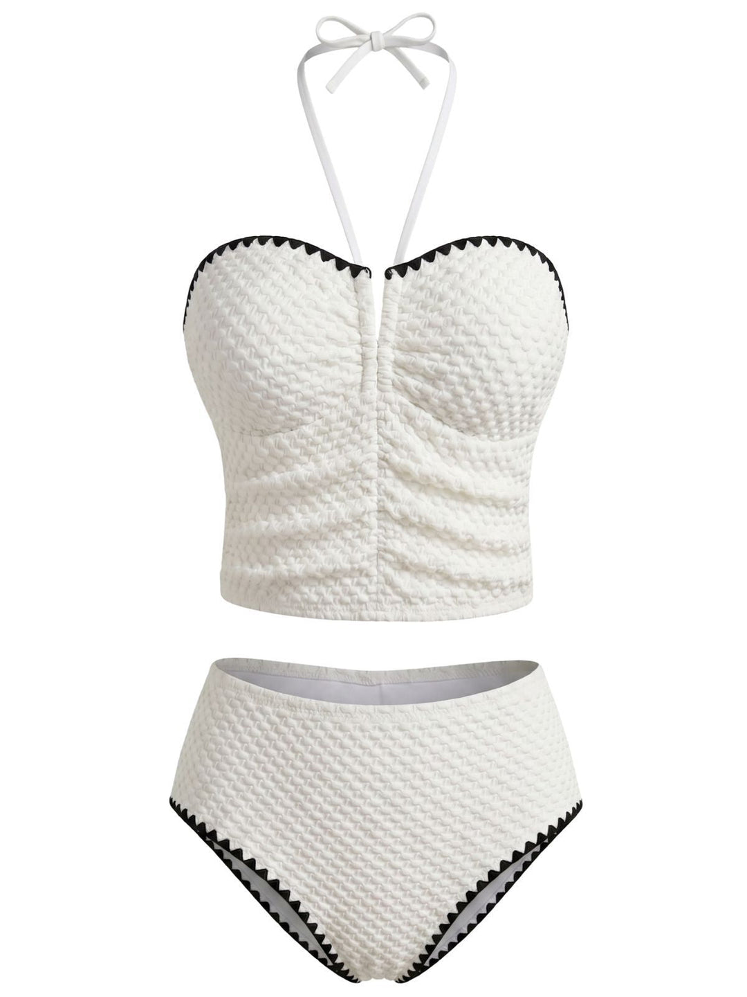 White Halter Strapless Textured Tankini Set, vintage fashion, retro style - perfect for women who love vintage and retro fashion
