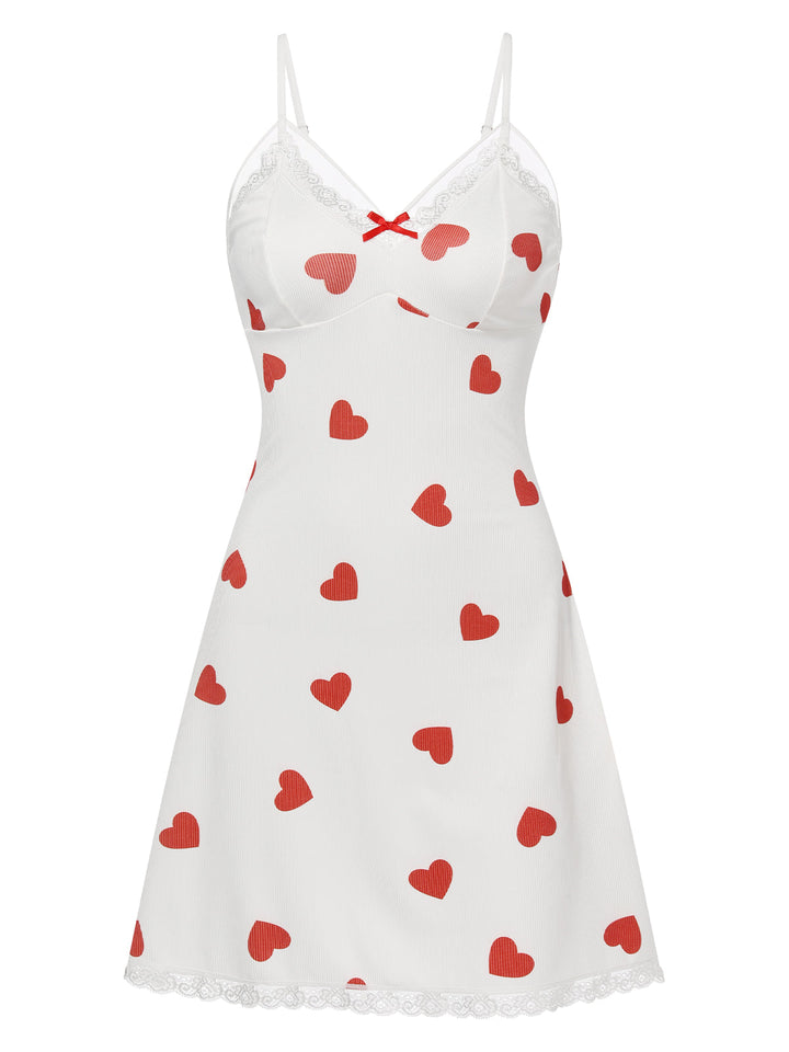 White Heart Lace Spaghetti Straps Sleepwear, vintage fashion, retro style - perfect for women who love vintage and retro fashion
