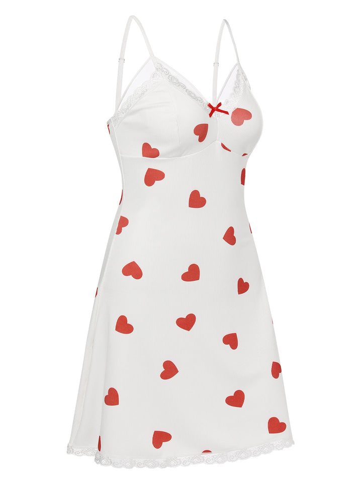 White Heart Lace Spaghetti Straps Sleepwear, vintage fashion, retro style - perfect for women who love vintage and retro fashion