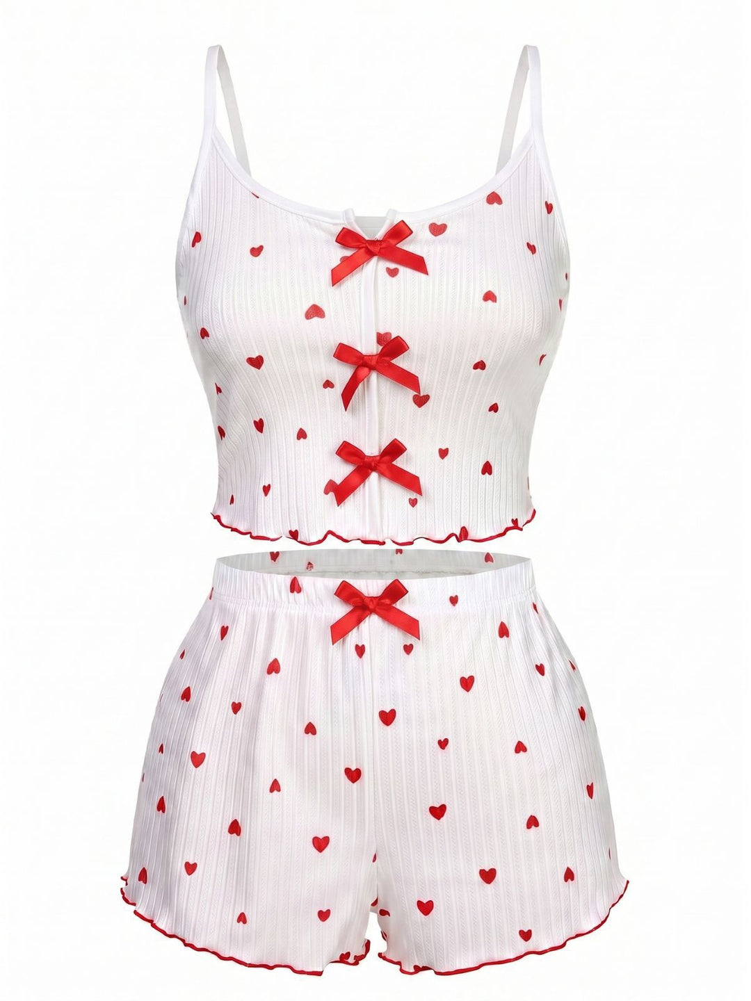 White Heart Spaghetti Straps Pajamas, vintage pajamas, retro nightwear - perfect for women who love vintage and retro fashion