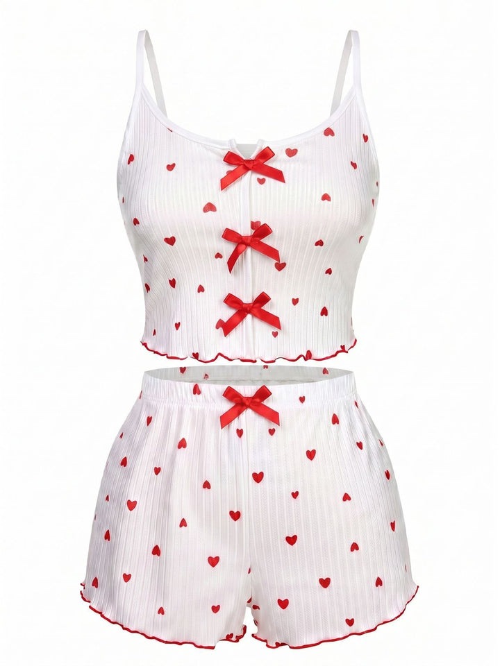 White Heart Spaghetti Straps Pajamas, vintage pajamas, retro nightwear - perfect for women who love vintage and retro fashion