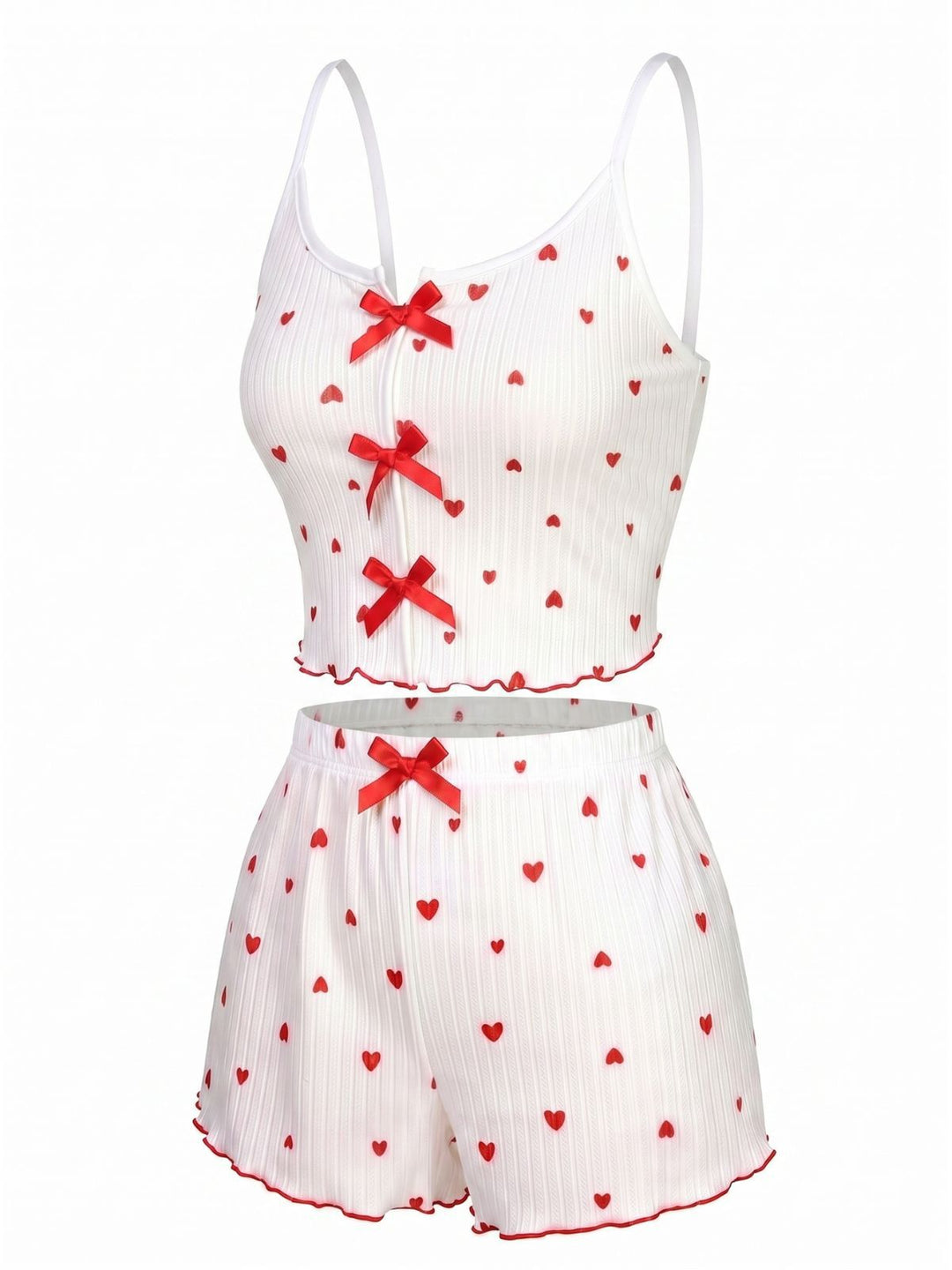 White Heart Spaghetti Straps Pajamas, vintage pajamas, retro nightwear - perfect for women who love vintage and retro fashion