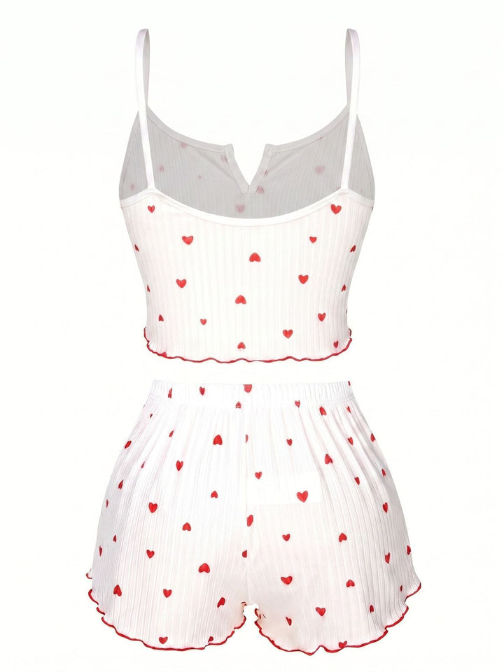 White Heart Spaghetti Straps Pajamas, vintage pajamas, retro nightwear - perfect for women who love vintage and retro fashion
