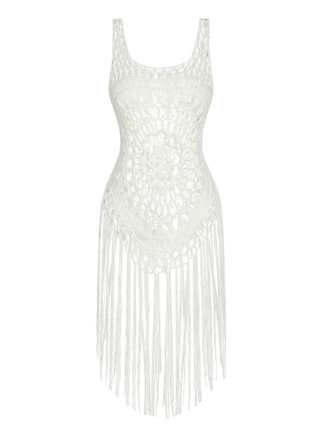 White 1950s Knitted Tassel Hollow Cover-Up, vintage fashion, retro style - perfect for women who love vintage and retro fashion