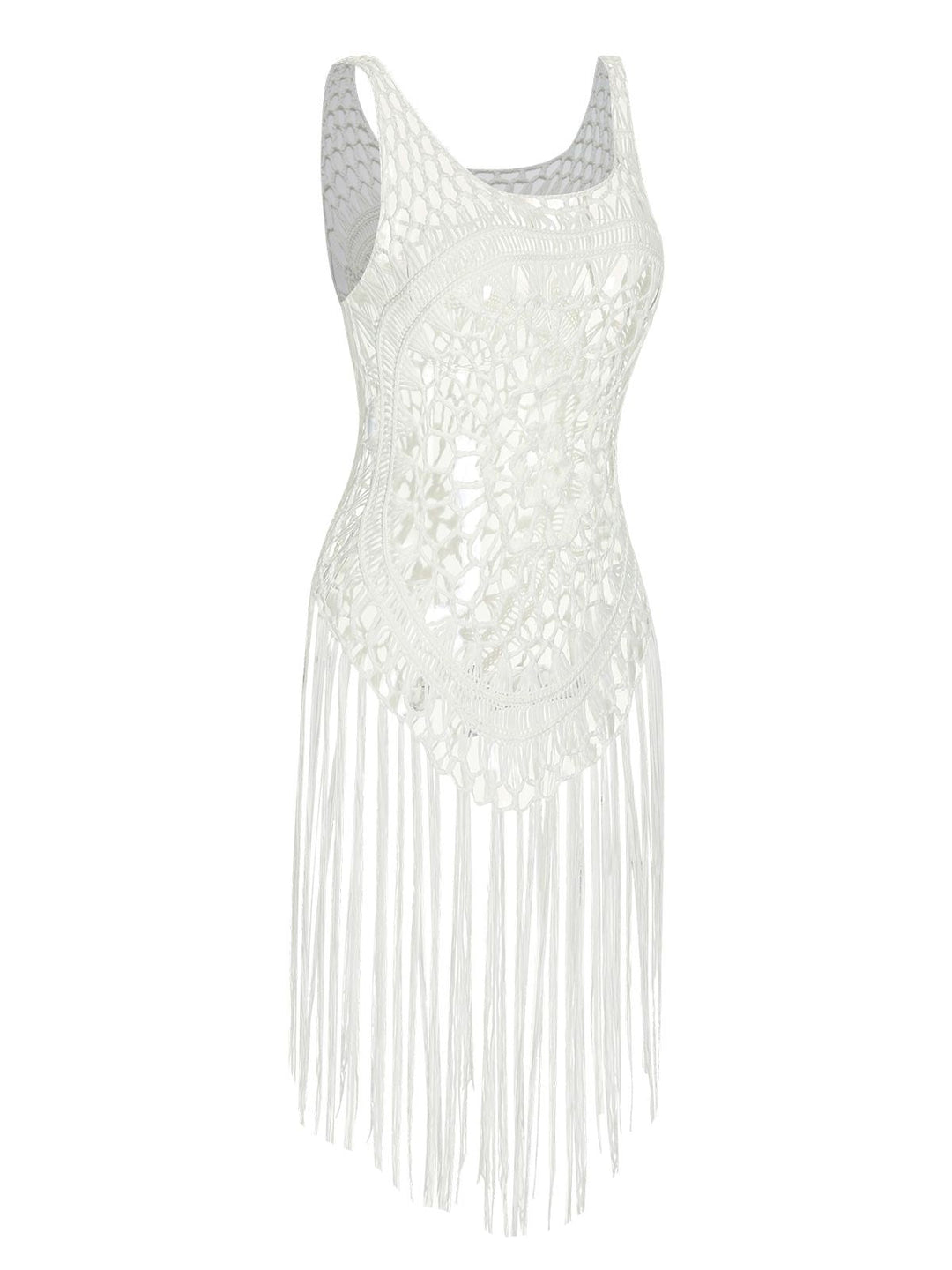 White 1950s Knitted Tassel Hollow Cover-Up, vintage fashion, retro style - perfect for women who love vintage and retro fashion