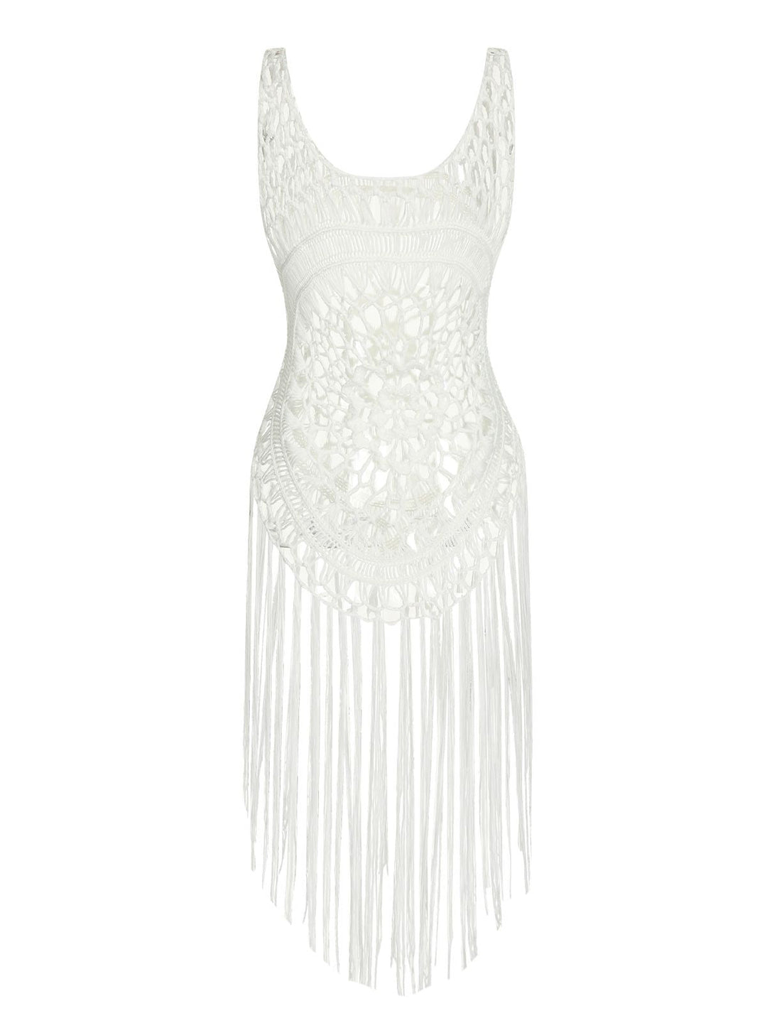 White 1950s Knitted Tassel Hollow Cover-Up, vintage fashion, retro style - perfect for women who love vintage and retro fashion