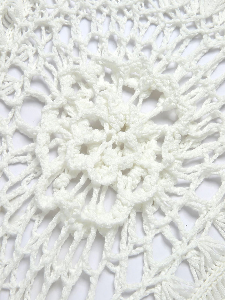 White 1950s Knitted Tassel Hollow Cover-Up, vintage fashion, retro style - perfect for women who love vintage and retro fashion