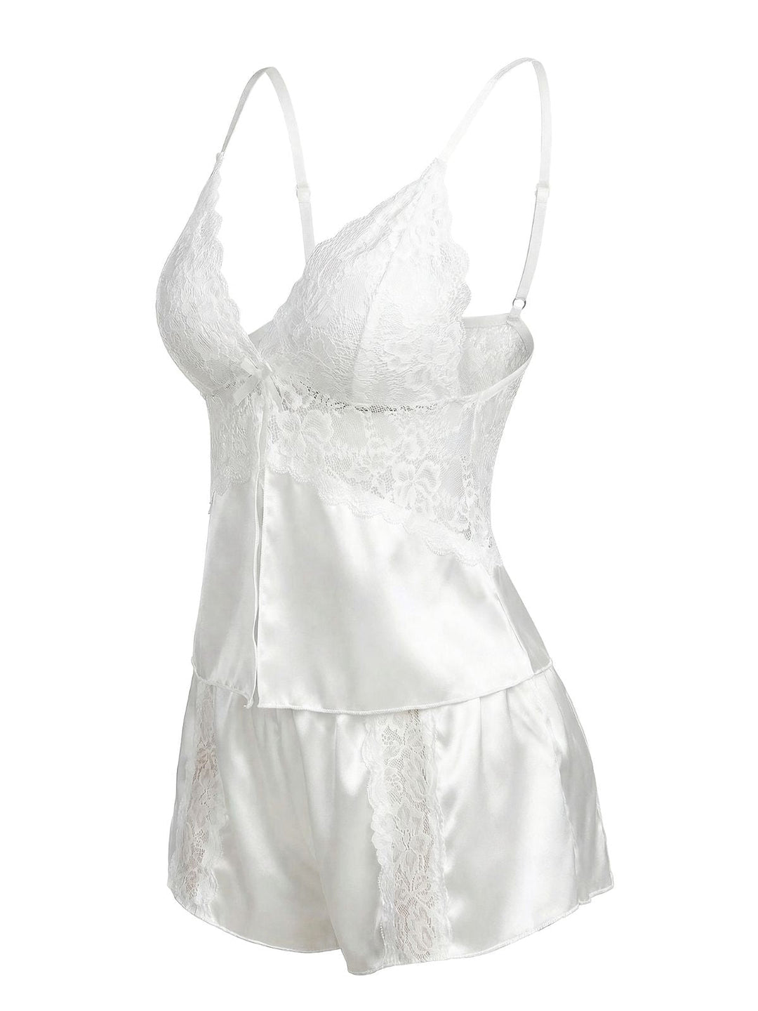 White Lace Satin Camisole Pajama Set - vintage fashion, retro style, pure white