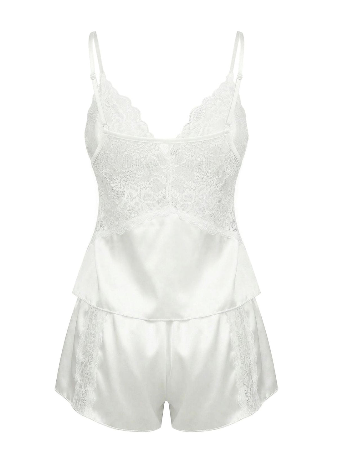 White Lace Satin Camisole Pajama Set - vintage fashion, retro style, pure white