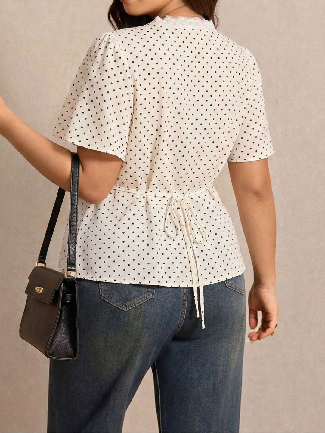 Plus Size White 1950s Polka Dot Floral Lace Blouse 2